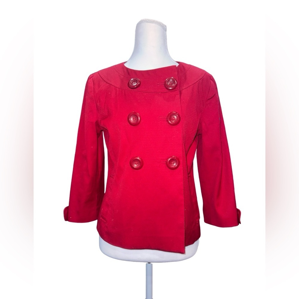Banana Republic Red Cropped Jacket Small 3/4 Sleeve Double Button Mod Like New